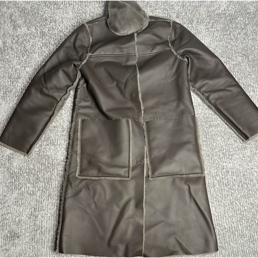 Maeve Anthropologie Kerry Faux Leather Shearling Lined Coat Brown Womens M